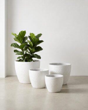 Luxury white stone textured round planters in four sizes