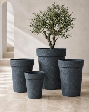 Luxury Textured Tapered Rim Planter – Dark Gray