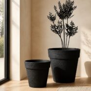 Luxury jumbo stone textured round planter in Black