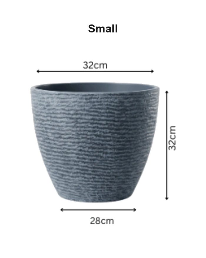 Small blue gray stone textured round planter dimensions